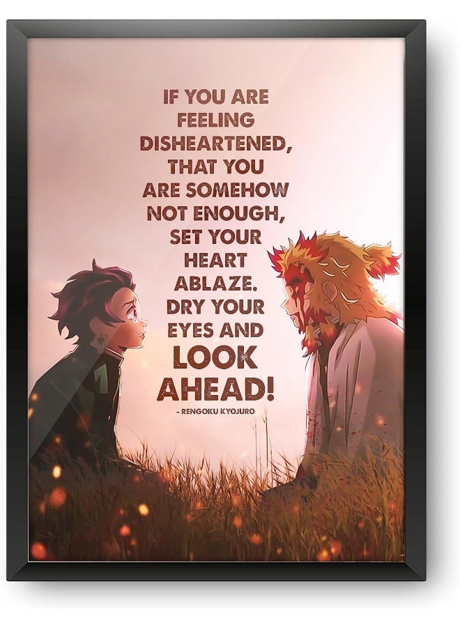 EMODA Premium Canvas Digital Print Framed Demon Slayer Rengoku Final Words Poster A4 Size 21x29.7 cm, Anime Wall Art with Frame, Kimetsu no Yaiba Flame Hashira Artwork for Bedroom Living Room Decor - Image 1