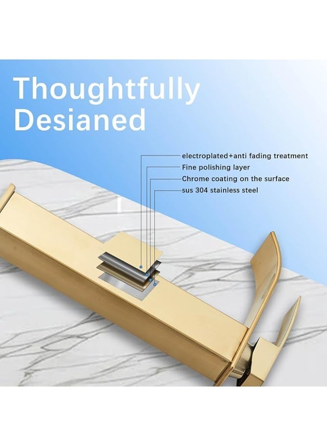 واي دي صنبور حوض حمام YD Waterfall، بمقبض واحد، يُثبّت على سطح الحوض، مناسب للأحواض الطويلة، مزود بخاصية التحكم في الماء الساخن والبارد، صنبور عصري مقاوم للرذاذ، مصنوع من النحاس المتين - Image 4