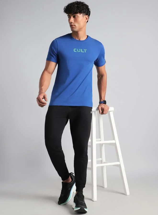 Cult Men Blue Cult Slogan Print Short Sleeve T-Shirt