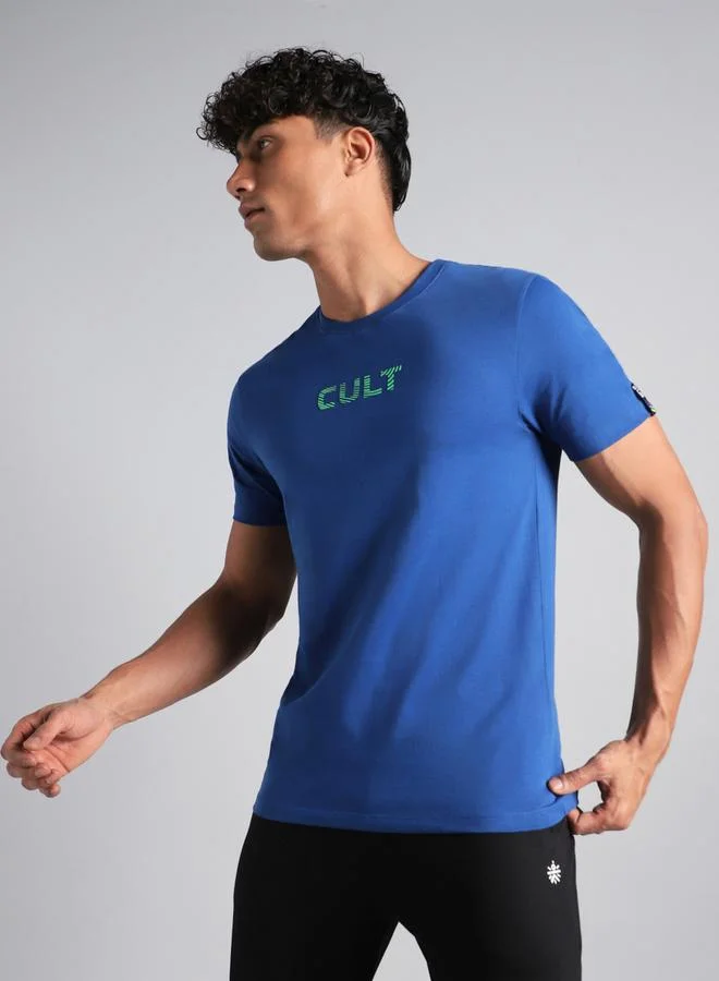Cult Men Blue Cult Slogan Print Short Sleeve T-Shirt