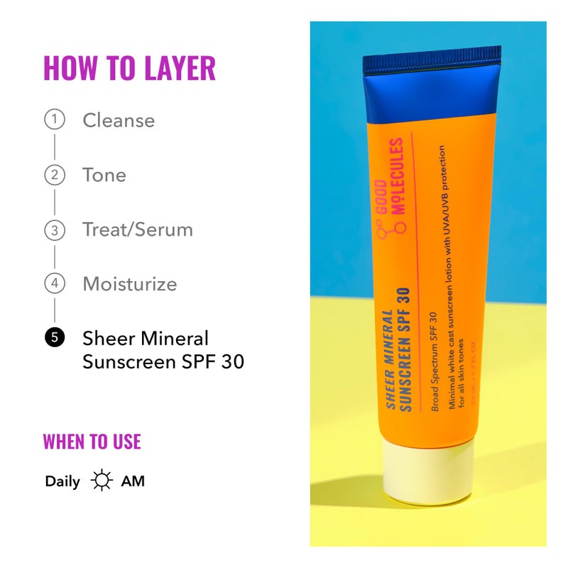 Good Molecules Sheer Mineral Sunscreen SPF 30 - Minimal White Cast Zinc Oxide Sunscreen For Face - Hydrating Hyaluronic Acid, UVA/UVB Protection, Reef-Safe - Image 5