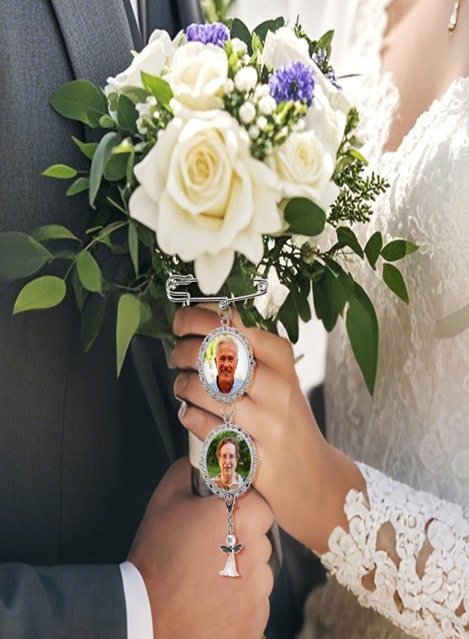 AOUXSEEM 12 Sets Wedding Bouquet Photo Charm Pin Sublimation Blanks,Memorial Keepsake Brooch Making Kit for Mother/Father of Bride or Groom,DIY Custom Bridal Boutonniere Charm, Something Blue Wedding Accessory - Image 5
