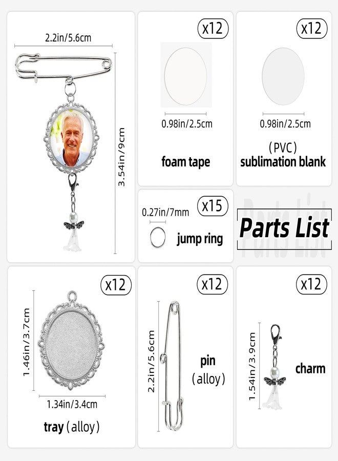 AOUXSEEM 12 Sets Wedding Bouquet Photo Charm Pin Sublimation Blanks,Memorial Keepsake Brooch Making Kit for Mother/Father of Bride or Groom,DIY Custom Bridal Boutonniere Charm, Something Blue Wedding Accessory - Image 4