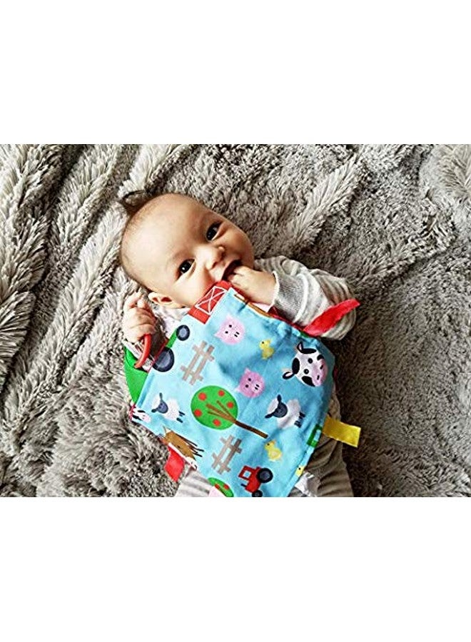 The Learning Lovey Baby Sensory Crinkle & Teething Square Lovey with Closed Ribbon Tags Enhances Cognitive Social & Emotional Development 8 X 8 Inch (Farm Friends) - Image 4