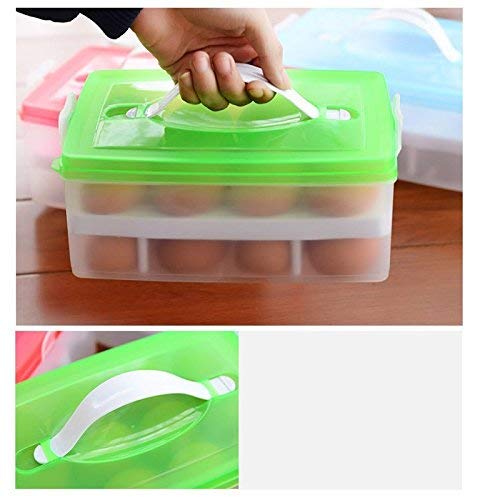 varahry 24 Eggs Two Layers Egg Storage Box with Handle Fresh Storage Tray Kitchen Organizer Multi Color - Image 4