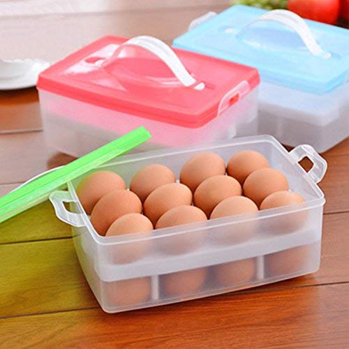 varahry 24 Eggs Two Layers Egg Storage Box with Handle Fresh Storage Tray Kitchen Organizer Multi Color - Image 1