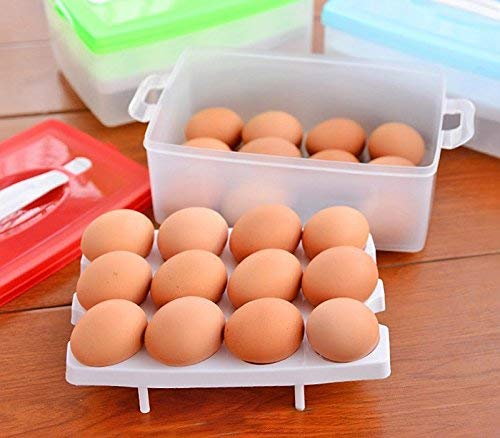 varahry 24 Eggs Two Layers Egg Storage Box with Handle Fresh Storage Tray Kitchen Organizer Multi Color - Image 3