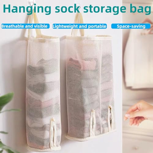 FLZHBFC Hanging sock storage bag，hanging closet organizer，plastic bag holder，Sock Underwear Organizer Wall Mount Multifunctional Bag Saver Kitchen Storage Holder for Storing Socks Ties Plastic Bag (2Pcs) - Image 4