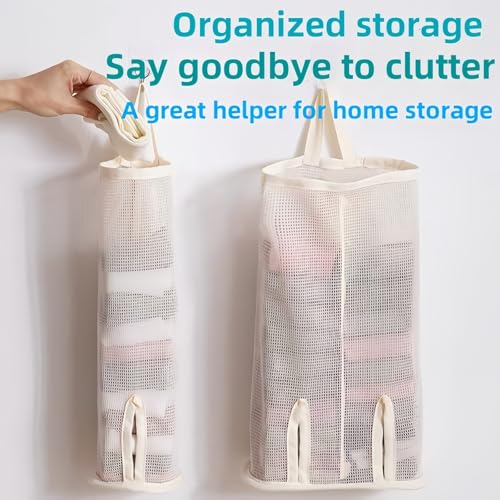 FLZHBFC Hanging sock storage bag，hanging closet organizer，plastic bag holder，Sock Underwear Organizer Wall Mount Multifunctional Bag Saver Kitchen Storage Holder for Storing Socks Ties Plastic Bag (2Pcs) - Image 5
