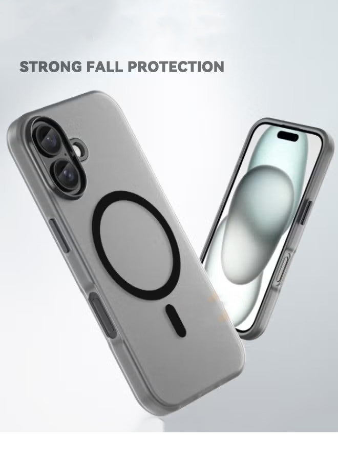 Magnetic Case for Apple iPhone 16, Compatible with MagSafe, Translucent Matte Back Shockproof Phone Cover - Translucent Black - Image 3