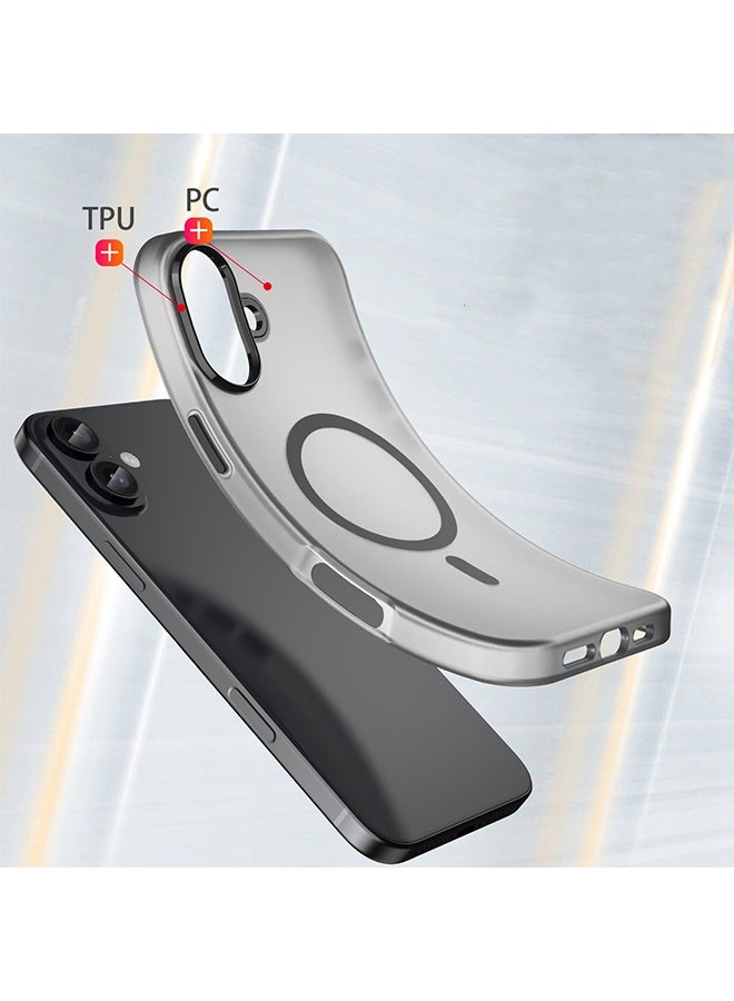 Magnetic Case for Apple iPhone 16, Compatible with MagSafe, Translucent Matte Back Shockproof Phone Cover - Translucent Black - Image 4