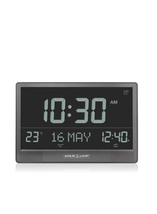 دريمزون ساعة الفجر الرقمية للطاولة | ساعة منبه CJ-17 للصلاة الإسلامية مع مواقيت الصلاة العالمية وأصوات أذان متعددة (أسود) - Image 1