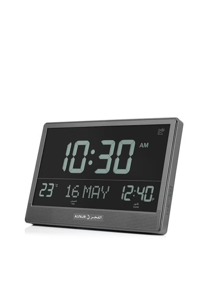 دريمزون ساعة الفجر الرقمية للطاولة | ساعة منبه CJ-17 للصلاة الإسلامية مع مواقيت الصلاة العالمية وأصوات أذان متعددة (أسود) - Image 2