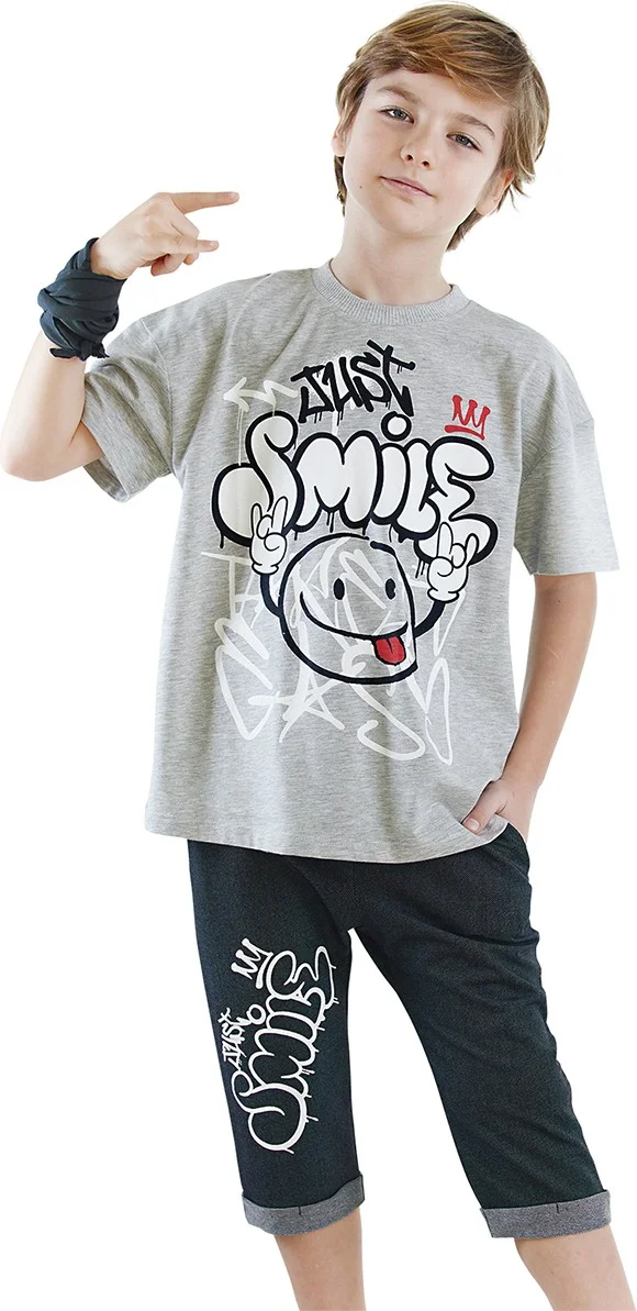 Denokids Just Smile Boy T-Shirt Capri Shorts Set
