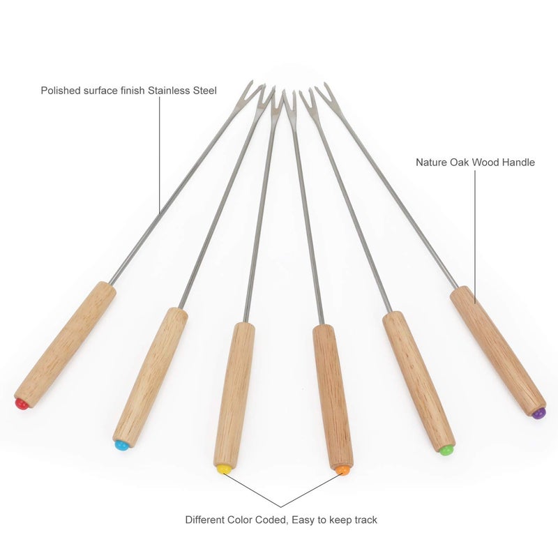 STYDDI Fondue Fork, 18Pcs Stainless Steel Color Coding Fondue Forks with Wooden Handle for Chocolate Fountain Cheese Fondue Roast Marshmallows, 9.5 Inch - Image 4