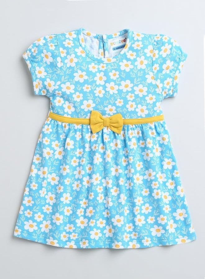 BUMZEE Blue Girls Cap Sleeves Cotton Knee Length Casual Frock Age - 12-18 Months (Peb9647D-blu) - Image 4