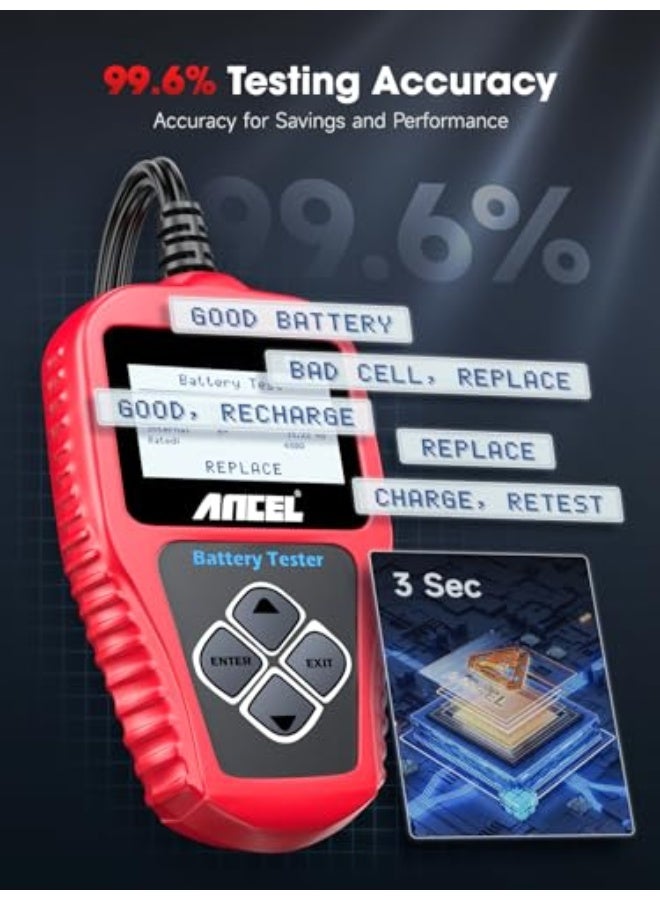 Generic ANCEL BA101 Car Battery Tester 12V - Digital Automotive Batteries & Alternator Diagnostic Tool, 100-2000 CCA Load Capacity, Charging & Cranking Analysis for Motorcycle, Truck, Boat, RV, Marine & More  - Image 4