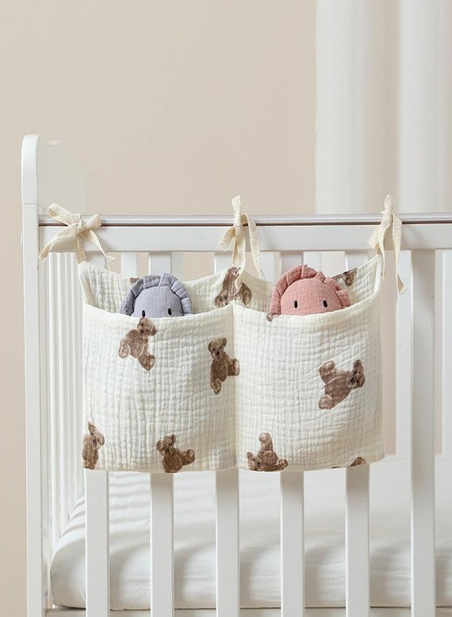 Pxiryanlow White Bedside Hanging Bags Milk Bottle Bib-Storage Crib Organizer Baby Nappy-Dormitory Bed-Bunk Organizing Bag Nappy- Organizer, Little Bear Nursery Hanging Organizers - Image 2