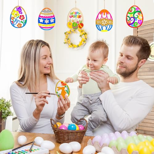 Sophena 36PCS Wooden Easter Ornaments to Paint, 6 Styles DIY Blank Unfinished Wood Egg Cutouts Ornament for Crafts Hanging Decorations Happy Easter Hallow Egg Rabbit Bunny Butterfly Flower Hen - Image 3