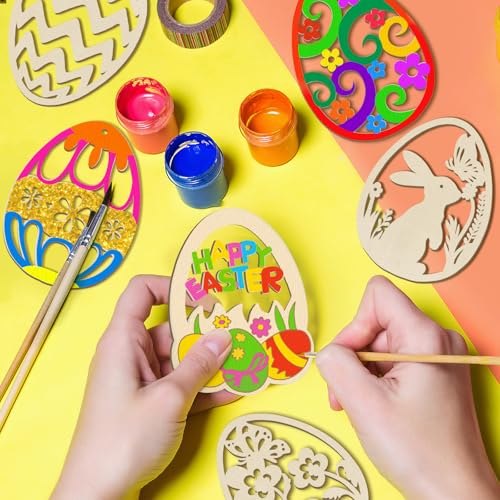 Sophena 36PCS Wooden Easter Ornaments to Paint, 6 Styles DIY Blank Unfinished Wood Egg Cutouts Ornament for Crafts Hanging Decorations Happy Easter Hallow Egg Rabbit Bunny Butterfly Flower Hen - Image 2