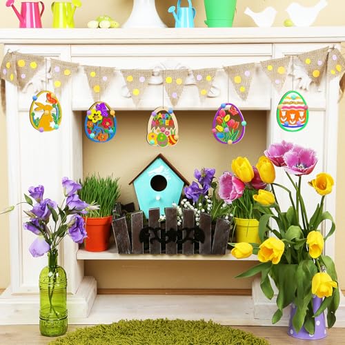 Sophena 36PCS Wooden Easter Ornaments to Paint, 6 Styles DIY Blank Unfinished Wood Egg Cutouts Ornament for Crafts Hanging Decorations Happy Easter Hallow Egg Rabbit Bunny Butterfly Flower Hen - Image 4