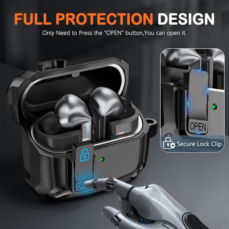 Polislime Compatible with Samsung Galaxy Buds 3 Pro Case(2024) / Buds3 FE (2025) / Buds 3 Case (2024) with Secure Lock Clip & Cleaning kit -Black - Image 3