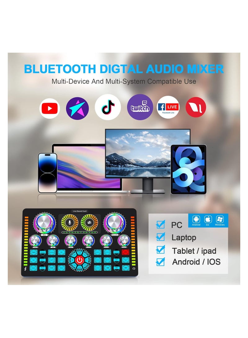 SYOSI Professional Audio Mixer, Bluetooth Sound Board with XLR interface, Live Sound Card and Stereo Audio Interface, 48V Phantom Power, Voice Changer, for Podcasting, Live sound, recording Studio, Gaming - Image 5