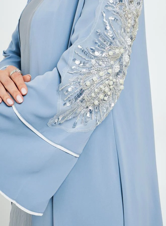 Amirah  Blue Embroidered Sleeve A-Line Abaya for Women | Best Price UAE