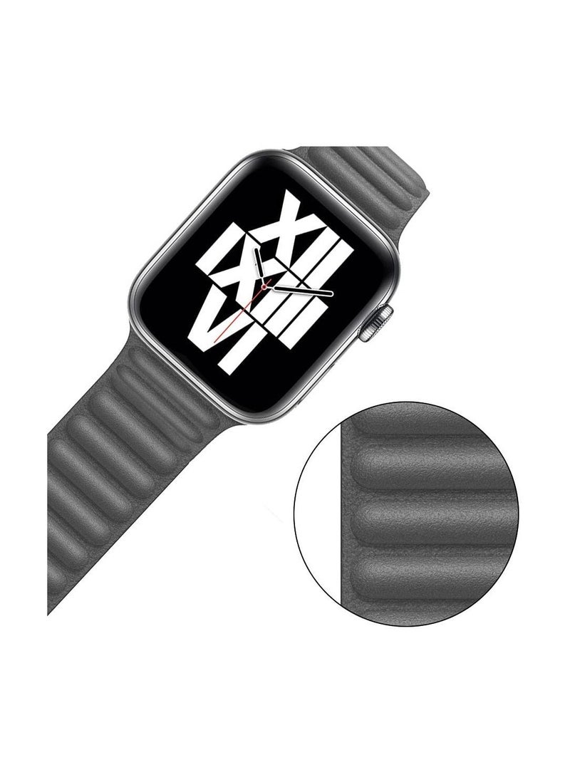Leather Strap for Apple Watch 42mm/44mm, Adjustable Genuine Leather Loop Wristband with Strong Magnetic Closure for Apple Watch Series 1,2,3,4,5,6,SE,(Grey) - Image 3