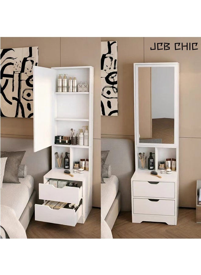 JCB CHIC White Vanity Dresser with Full-Length Mirror, Jewelry Cabinet & 2 Drawers，Multi-Functional  Dressing Table，Small Vanity Table Makeup Writing Desk for Bedroom(40×40×162CM） - Image 1
