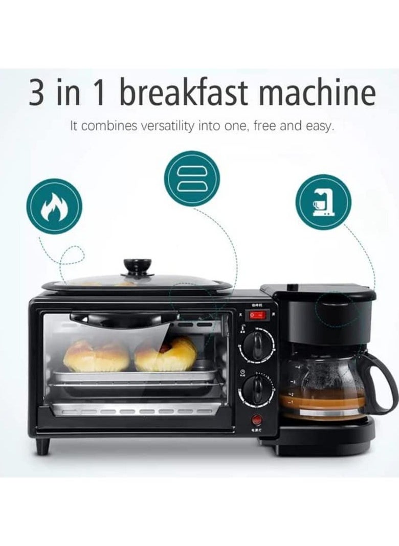 FIPKA - 3 in 1 Breakfast Maker with Coffee Maker, Mini Oven, NonStick Grill Toaster Oven Portable Multifunctional Family Size Breakfast Station - Image 1