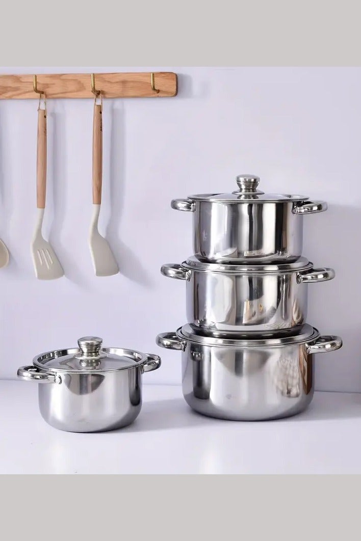 Noon East 8-pieces Stainless Steel Cookware Set - Induction & Gas Stove Friendly Dishwasher Safe - Sliver - Image 1