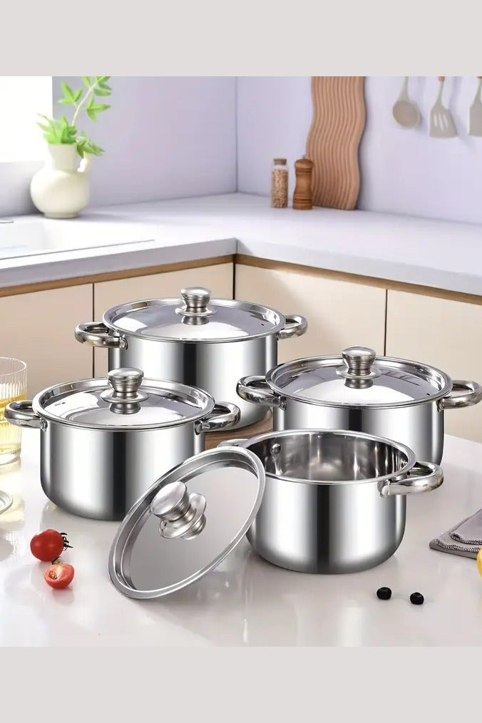 Noon East 8-pieces Stainless Steel Cookware Set - Induction & Gas Stove Friendly Dishwasher Safe - Sliver - Image 2