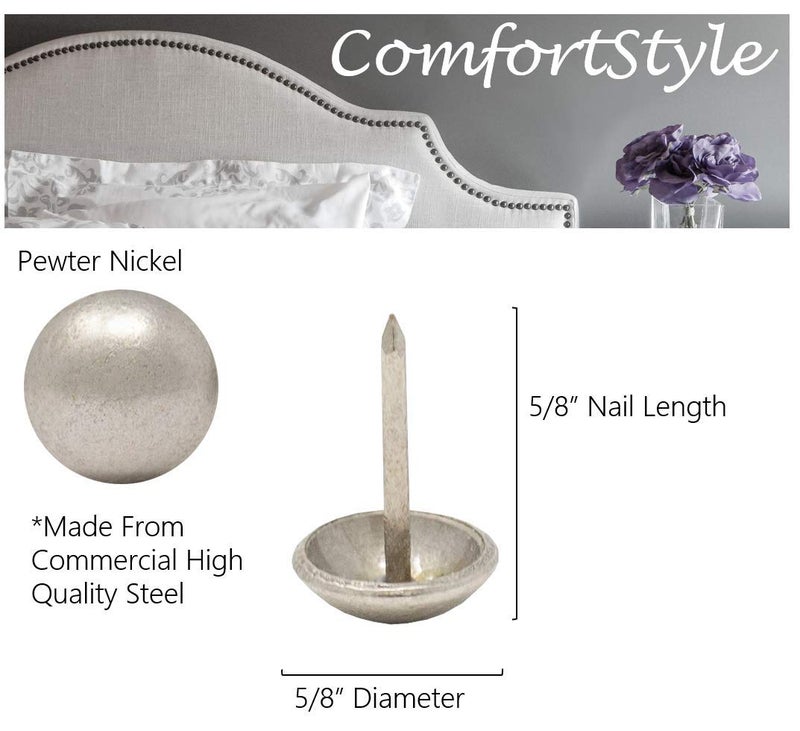 ComfortStyle Premium Upholstery Tacks, Nailhead Decorative Trim for Furniture, 5/8" Diameter, 100 Nails (Pewter Nickel) - Image 2