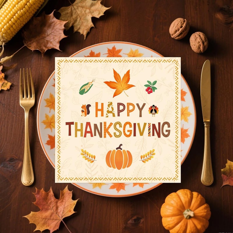 KFJBPB 50 Pcs Thanksgiving Napkins 13 x 13 Inches, Pumpkin Fall Paper Napkins Disposable Luncheon Party Napkin Cocktail Napkins for Autumn Fall Thanksgiving Party Decorations - Image 4