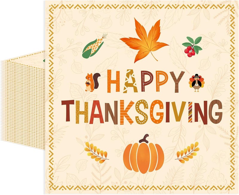 KFJBPB 50 Pcs Thanksgiving Napkins 13 x 13 Inches, Pumpkin Fall Paper Napkins Disposable Luncheon Party Napkin Cocktail Napkins for Autumn Fall Thanksgiving Party Decorations - Image 1