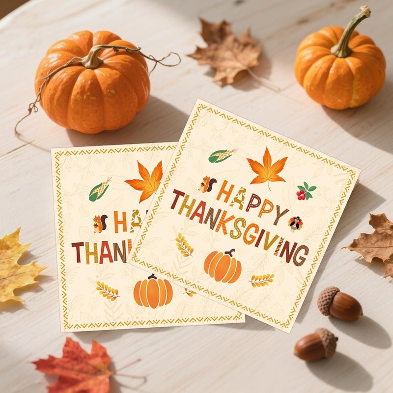KFJBPB 50 Pcs Thanksgiving Napkins 13 x 13 Inches, Pumpkin Fall Paper Napkins Disposable Luncheon Party Napkin Cocktail Napkins for Autumn Fall Thanksgiving Party Decorations - Image 5