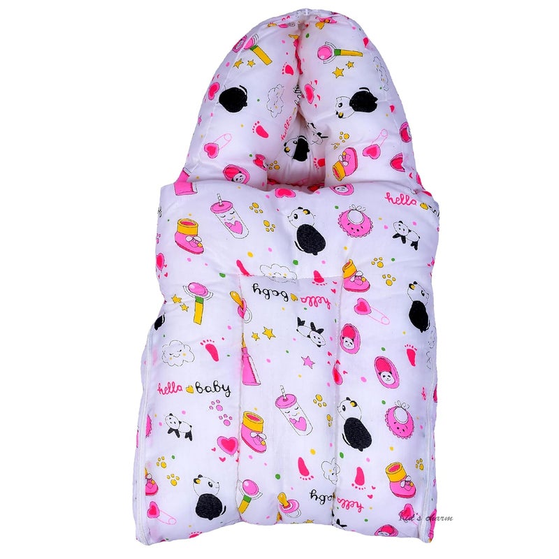 Infans Mini Panda Mega 3 in 1 Babys Cotton Bed Cum Carry Bed Printed Baby Sleeping BagBaby BedInfant Portable for Unisex Easily Portable Light Weight Carry for New Born 48 Months OldPink - Image 1