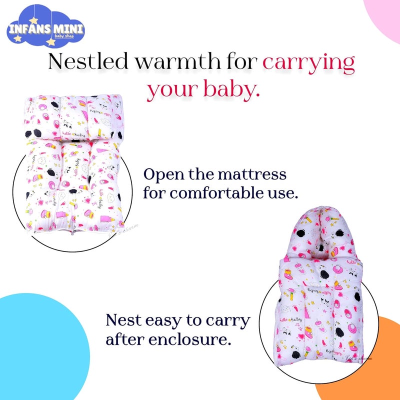 Infans Mini Panda Mega 3 in 1 Babys Cotton Bed Cum Carry Bed Printed Baby Sleeping BagBaby BedInfant Portable for Unisex Easily Portable Light Weight Carry for New Born 48 Months OldPink - Image 3