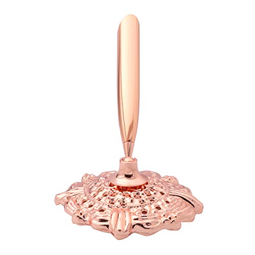 RUTICH Hollow Round Pen Holder Signing Pen Set with Big Diamond Crystal Pen for Wedding Bridal Opening Ceremony Graduation Office, Rose Gold Holder with Silver Pen(Black Ink) - Image 2