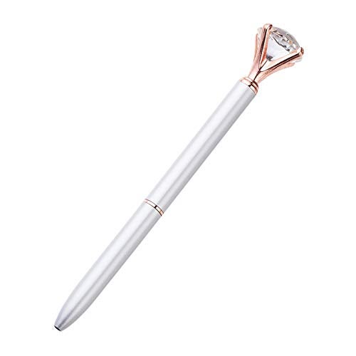 RUTICH Hollow Round Pen Holder Signing Pen Set with Big Diamond Crystal Pen for Wedding Bridal Opening Ceremony Graduation Office, Rose Gold Holder with Silver Pen(Black Ink) - Image 3