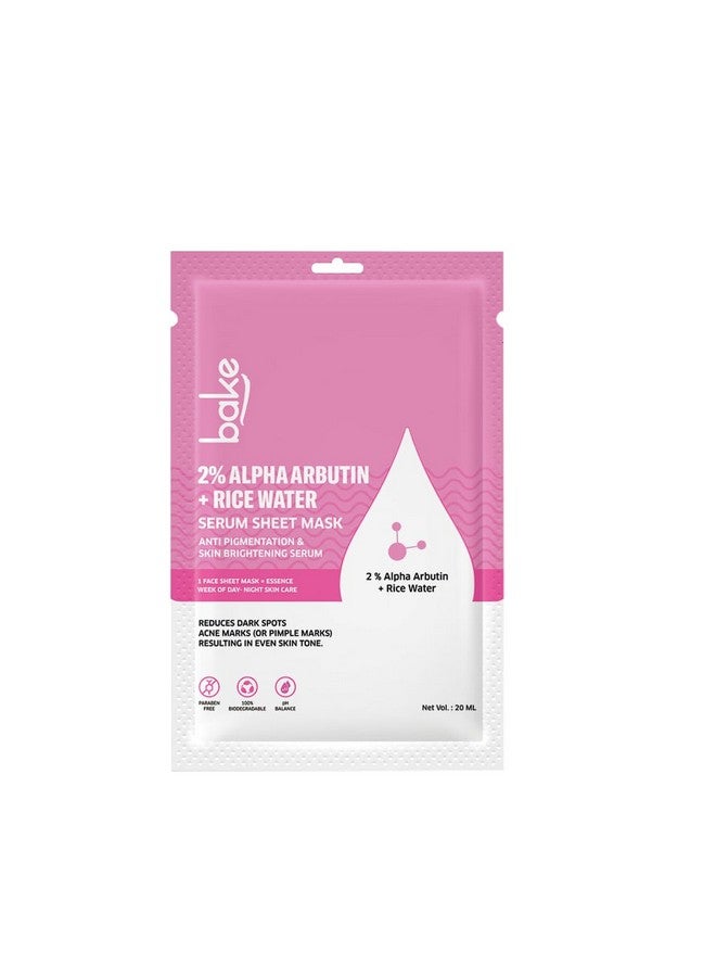 BAKE 2% Alpha Arbutin Sheet Mask for Glowing Skin with Rice Water for Instant Bright Skin | For Dark Spots, Pigmentation & Tan Removal | Instant Glow - 20g - Image 1