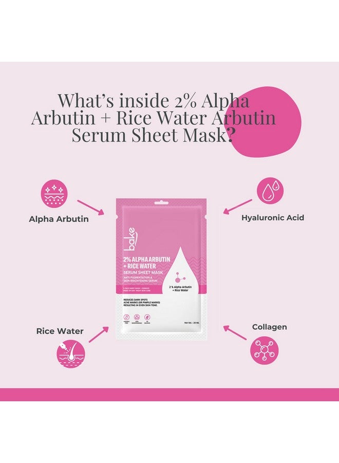 BAKE 2% Alpha Arbutin Sheet Mask for Glowing Skin with Rice Water for Instant Bright Skin | For Dark Spots, Pigmentation & Tan Removal | Instant Glow - 20g - Image 3