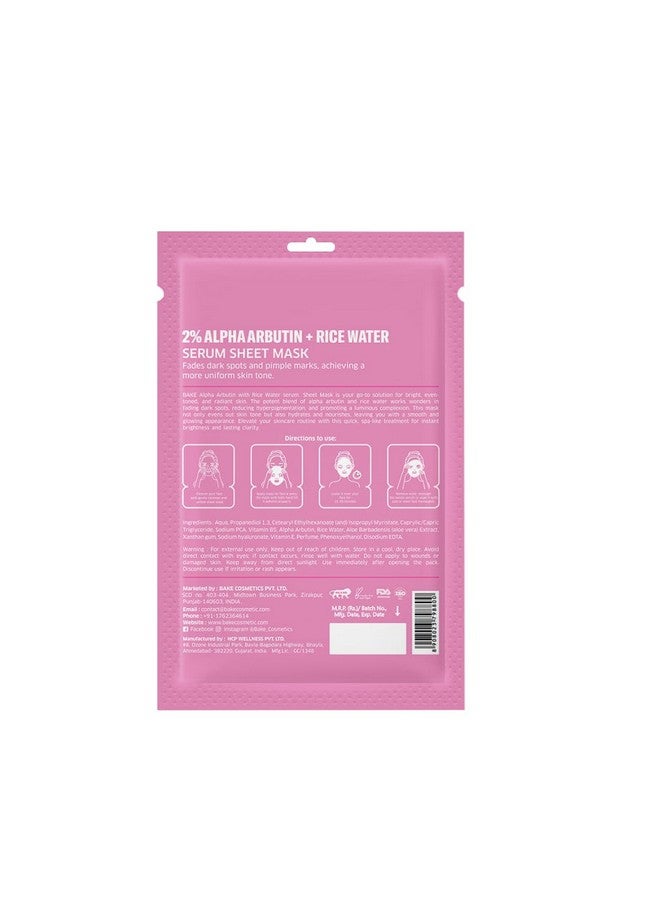 BAKE 2% Alpha Arbutin Sheet Mask for Glowing Skin with Rice Water for Instant Bright Skin | For Dark Spots, Pigmentation & Tan Removal | Instant Glow - 20g - Image 5