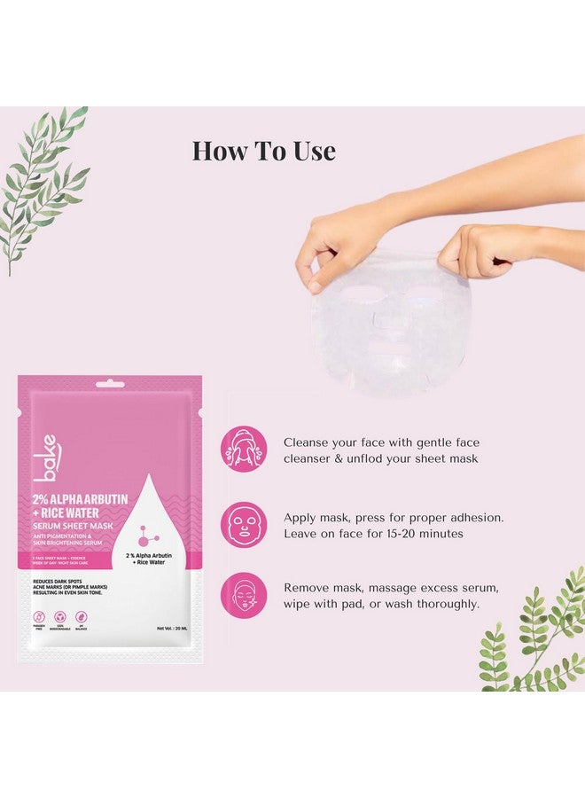 BAKE 2% Alpha Arbutin Sheet Mask for Glowing Skin with Rice Water for Instant Bright Skin | For Dark Spots, Pigmentation & Tan Removal | Instant Glow - 20g - Image 4