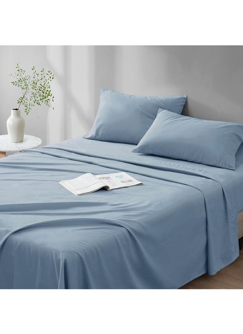 Comfort Spaces 100% Cotton Sheet Set Breathable, Lightweight, Soft with 12" Elastic Pocket Fits up to 14" Mattress, All Season Cozy Bedding, Matching Pillow Case, Twin XL Blue 3 Piece