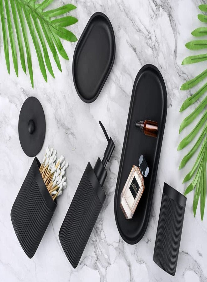 Deobath Bathroom Accessory Set 5Pcs-Lotion Soap Dispenser,Toothbrush Holder,Qtip Holder Dispenser,Vanity Tray and Soap Dish-Modern Bathroom Decor Vanity Countertop Organizer,Matte Black - Image 3