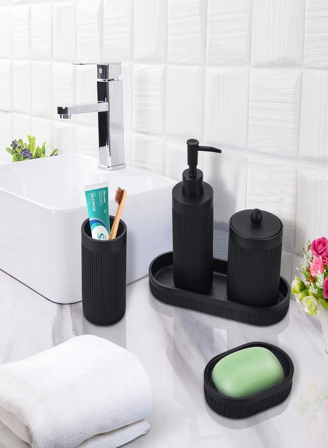 Deobath Bathroom Accessory Set 5Pcs-Lotion Soap Dispenser,Toothbrush Holder,Qtip Holder Dispenser,Vanity Tray and Soap Dish-Modern Bathroom Decor Vanity Countertop Organizer,Matte Black - Image 2