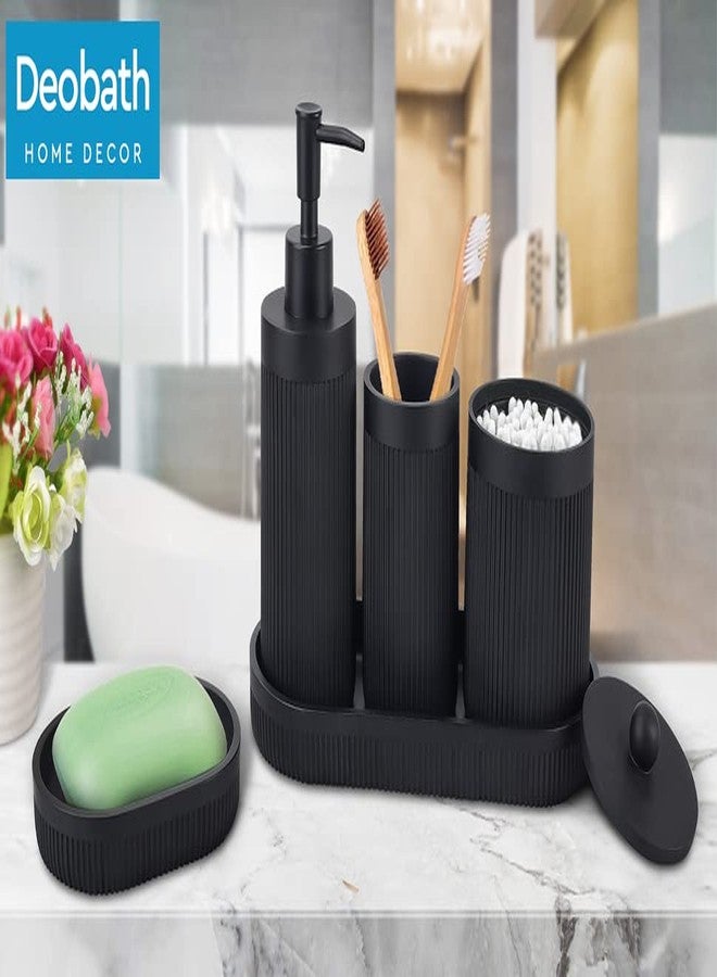 Deobath Bathroom Accessory Set 5Pcs-Lotion Soap Dispenser,Toothbrush Holder,Qtip Holder Dispenser,Vanity Tray and Soap Dish-Modern Bathroom Decor Vanity Countertop Organizer,Matte Black - Image 5