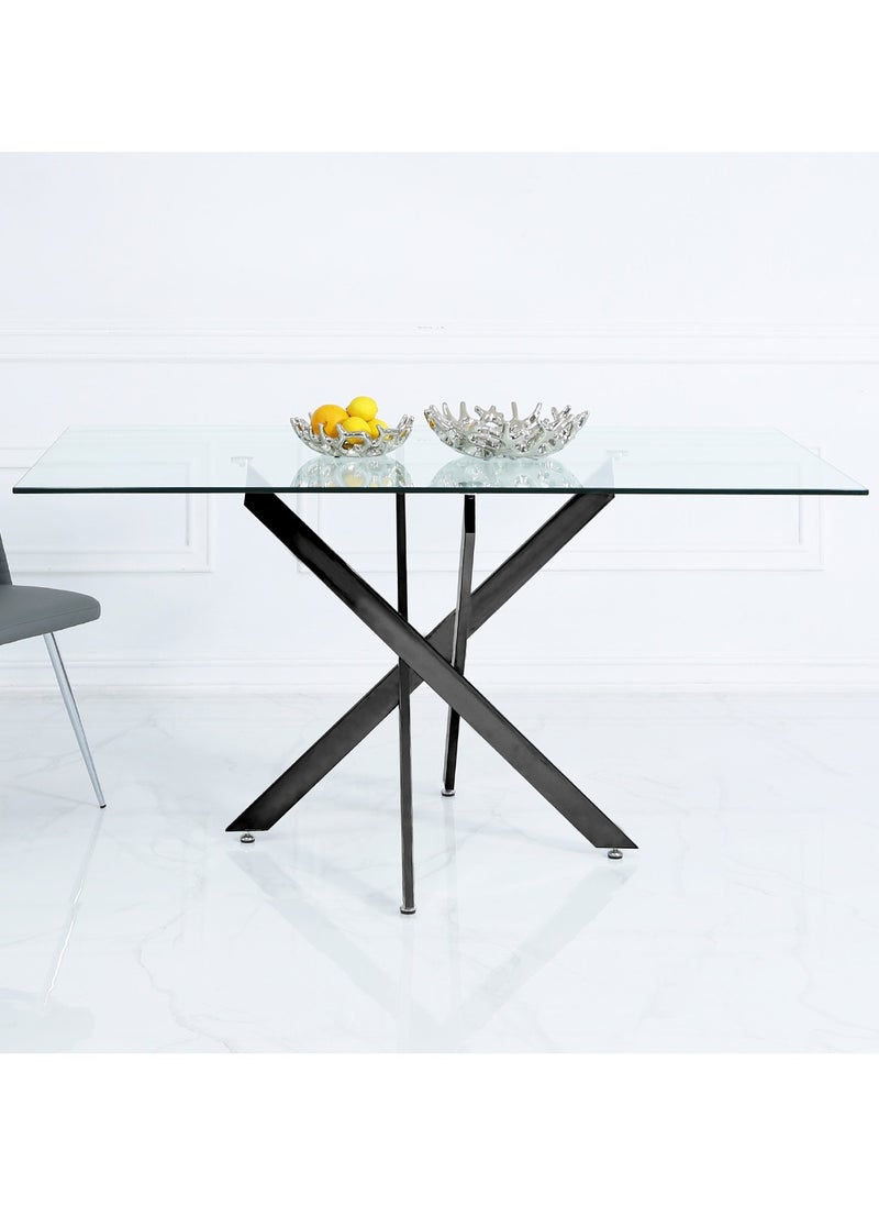 VANITY LIVING - VANITY LIVING Modern Elegance: Davos Black Large 6-Seater Dining Table - Perfect for Family Gatherings and Dinner Parties, Blending Style and Functionality for Your Dining Space - Image 1
